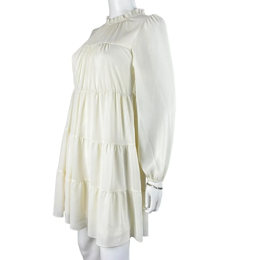 Kirundu Dress Womens Small Long Sleeve Ruffle Mock Neck‎ Tiered Mini Babydoll
